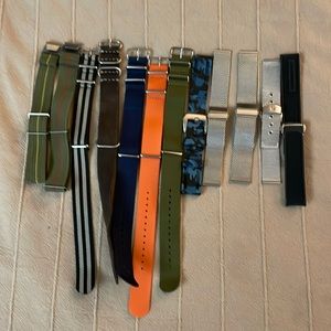 Watch Bands and NATO Straps for 20 and 22mm watches - all pictured are included.